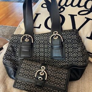 Coach Black and Gray Signature Shoulder Bag